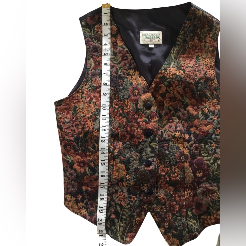 Vintage Floral Tapestry Vest Womens 90s Button Up S - Picture 4 of 7